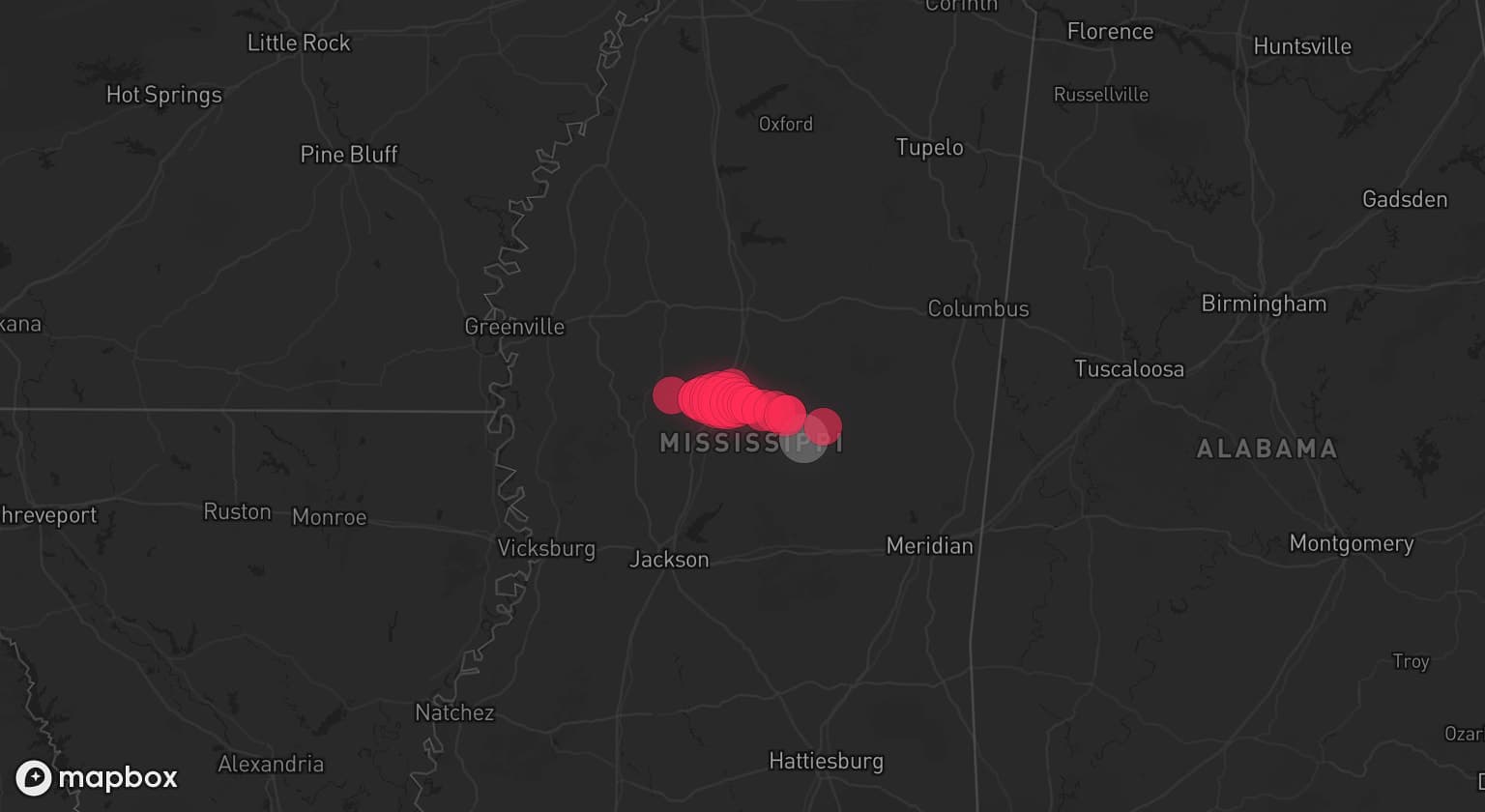 Storm map for the Leake County, MS area