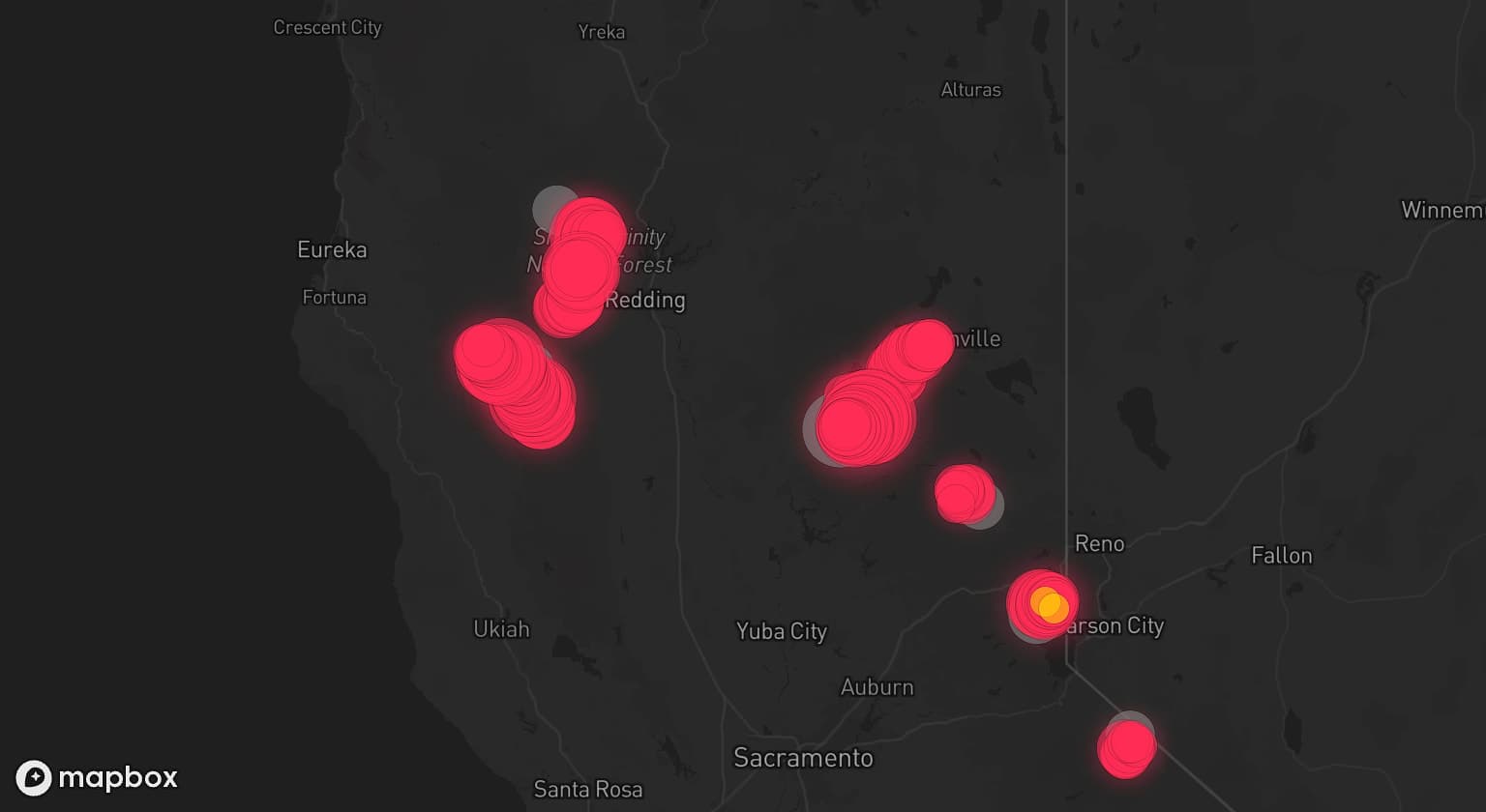 Storm map for 12 areas across California