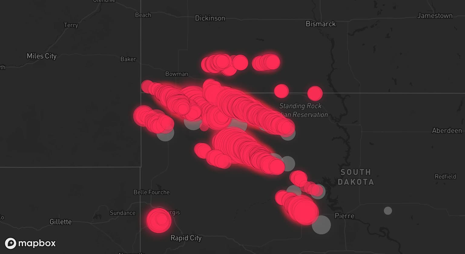 Storm map for 14 areas across South Dakota