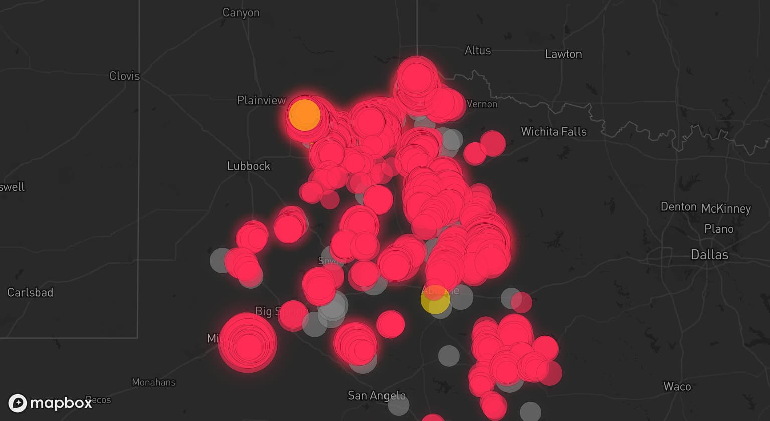 Storm map for 26 areas across Texas