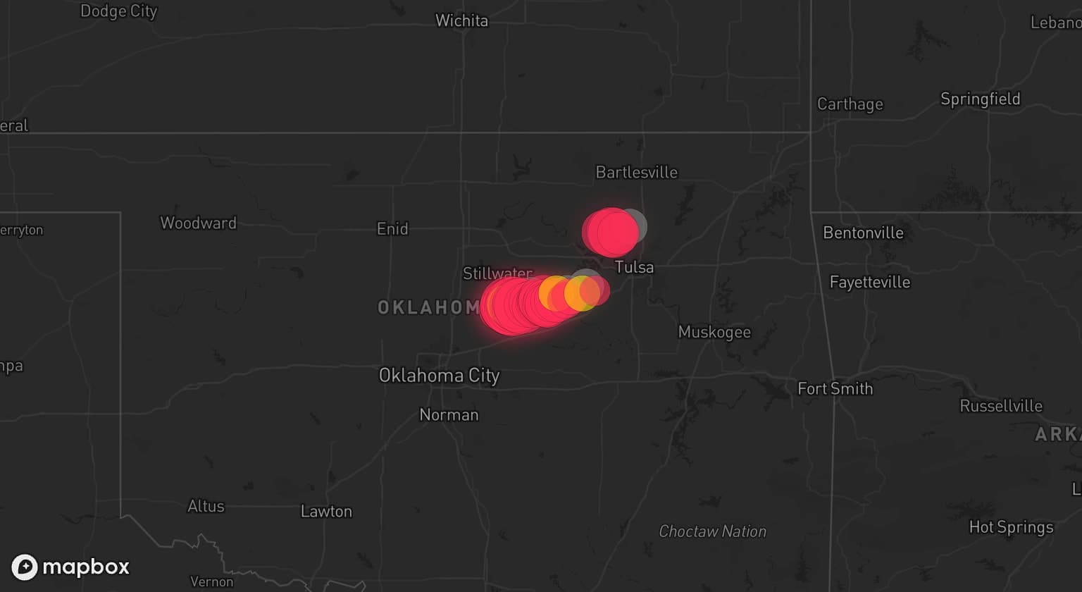 Storm map for 5 areas across Oklahoma