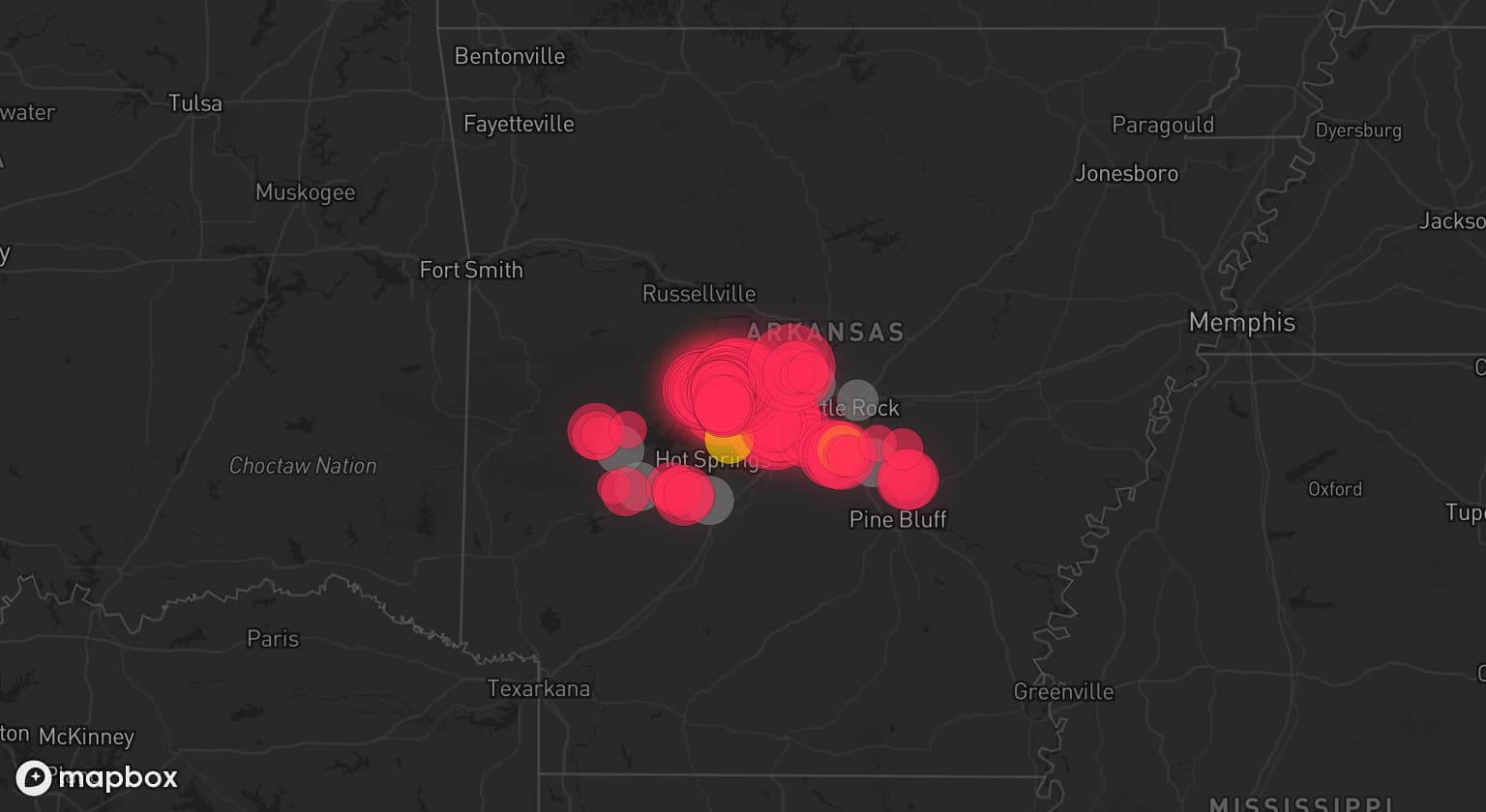 Storm map for 10 areas across Arkansas