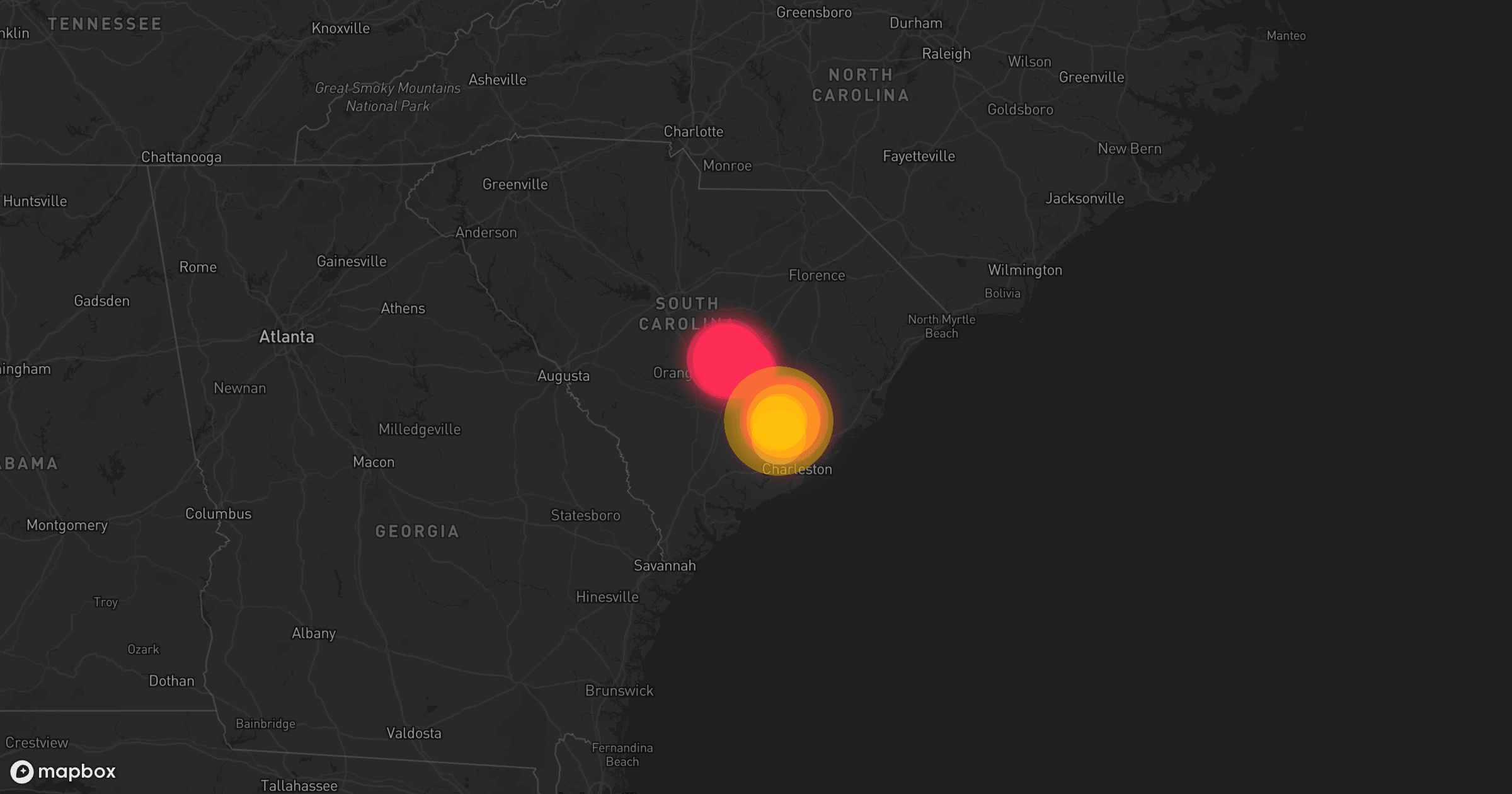 Storm map for 2 areas across South Carolina