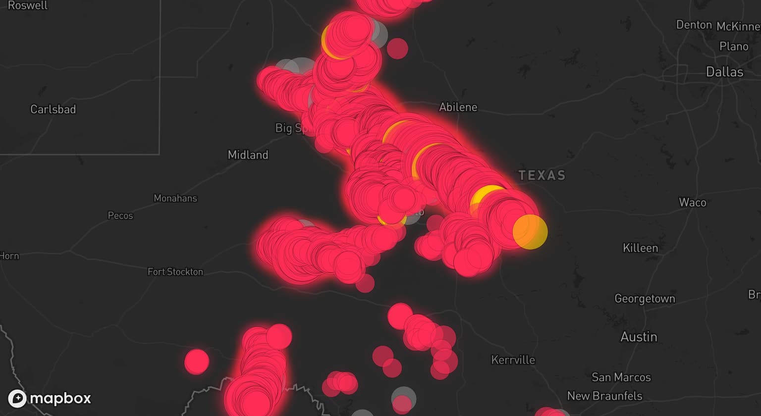 Storm map for 30 areas across Texas