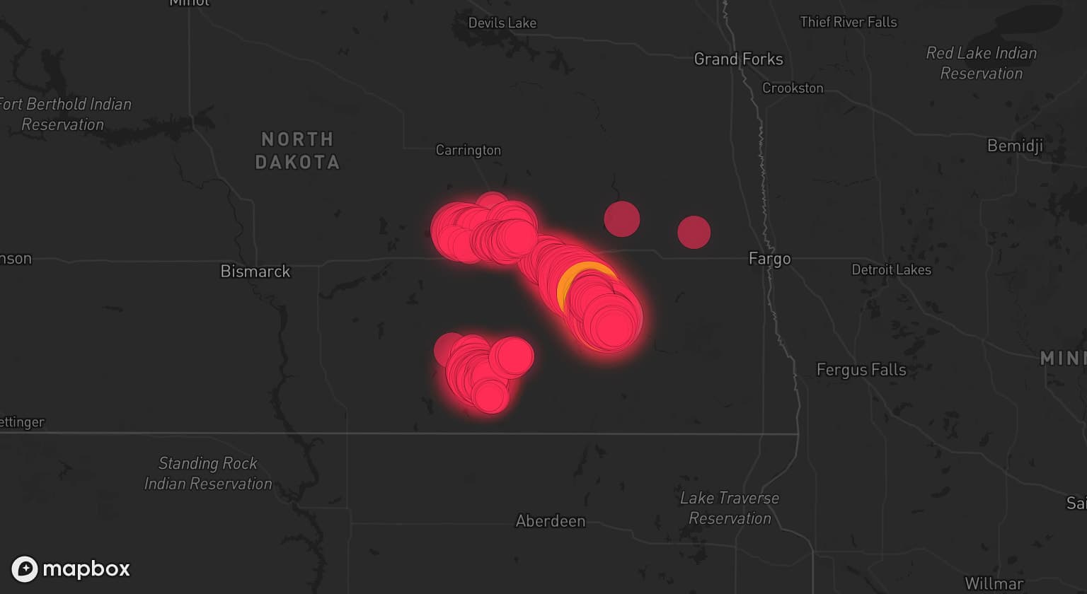 Storm map for 3 areas across North Dakota