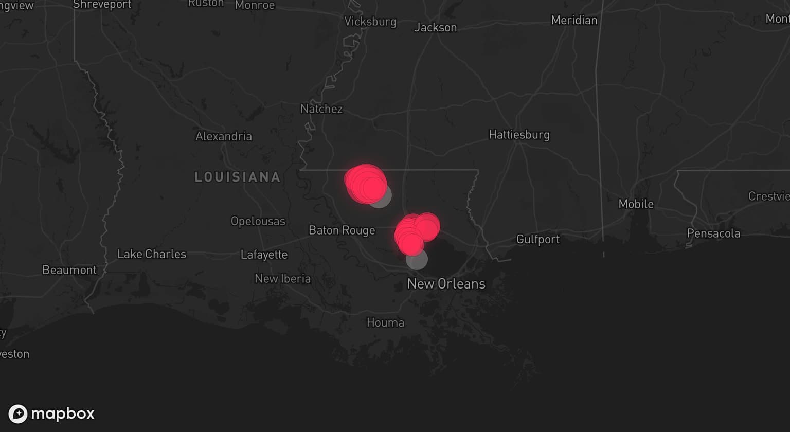 Storm map for 3 areas across Louisiana