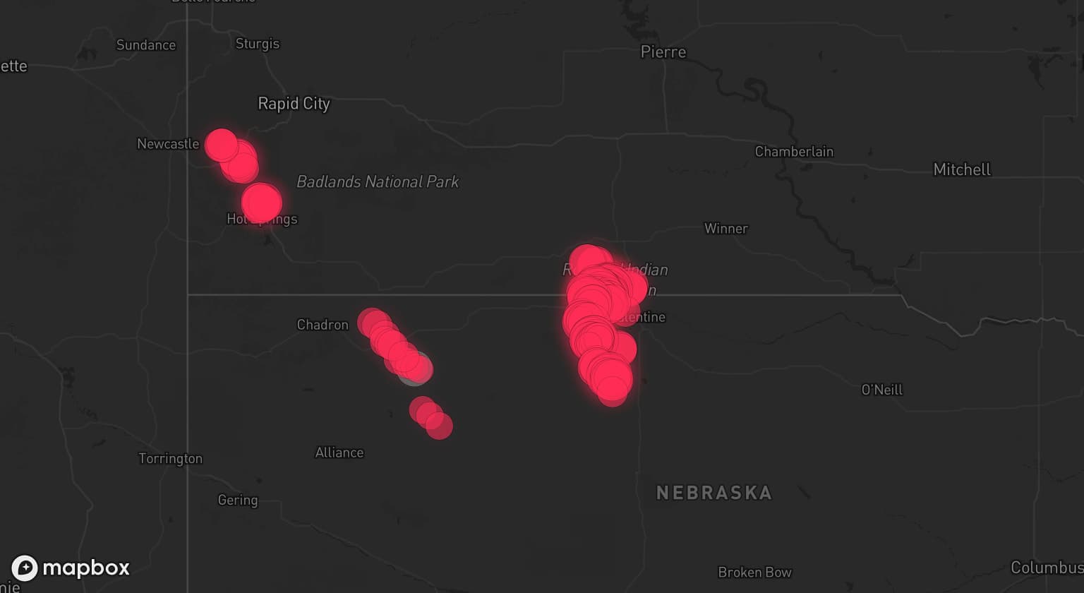 Storm map for the Sheridan County, NE area