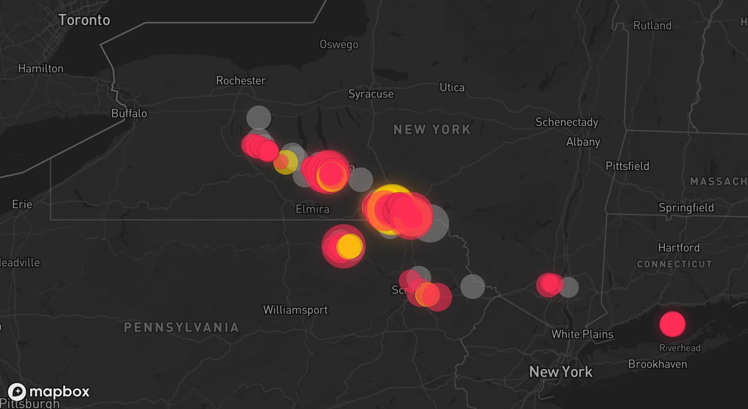 Storm map for 17 areas across Pennsylvania and New York