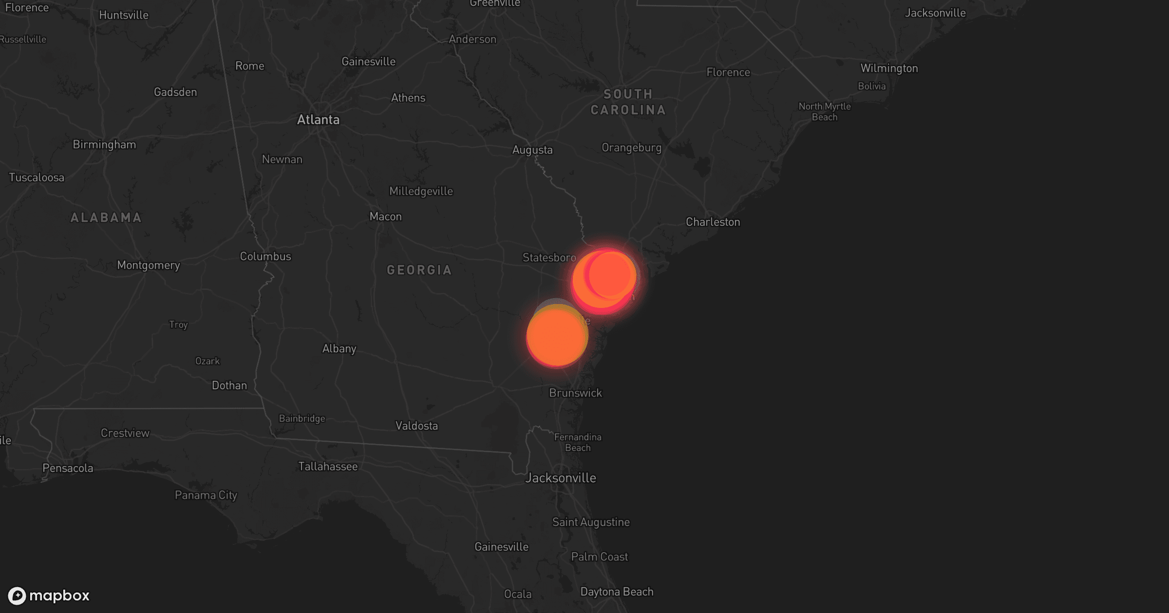 Storm map for 3 areas across South Carolina and Georgia