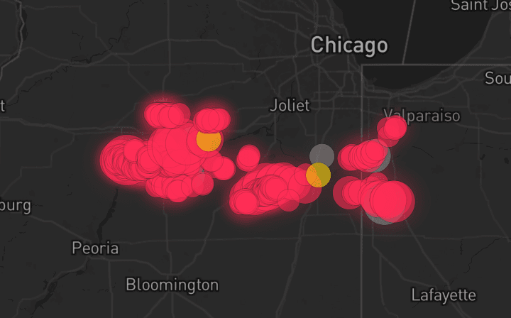 Storm map for 7 areas across Indiana and Illinois