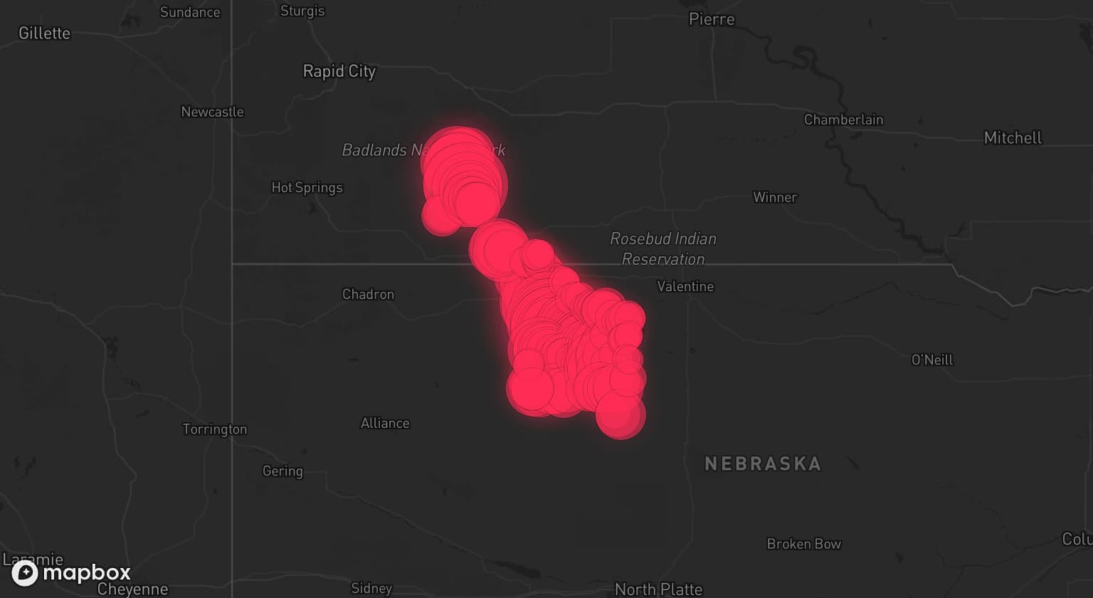Storm map for 6 areas across Nebraska and South Dakota