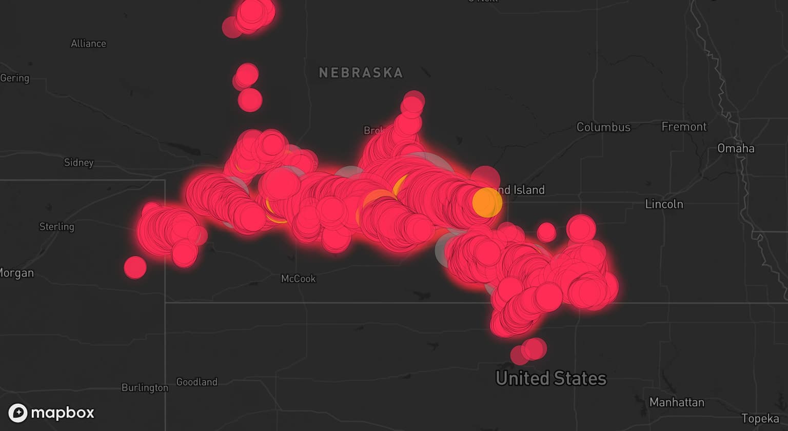 Storm map for 28 areas across Nebraska and Colorado
