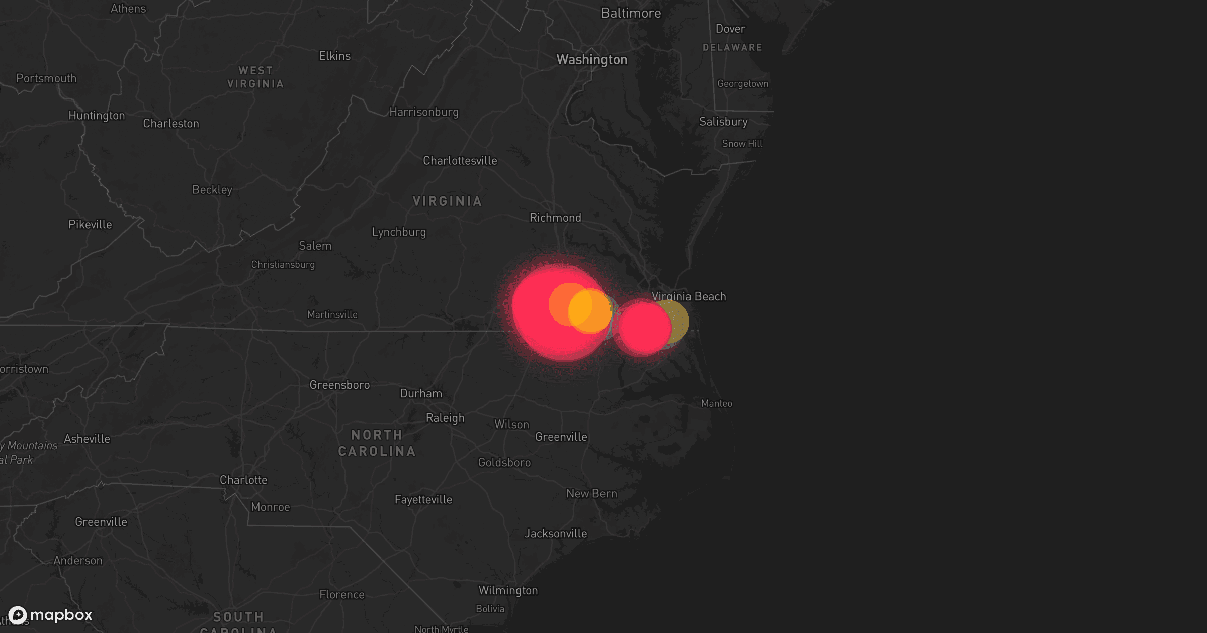 Storm map for 4 areas across Virginia