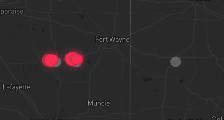 Storm map for 3 areas across Indiana and Ohio