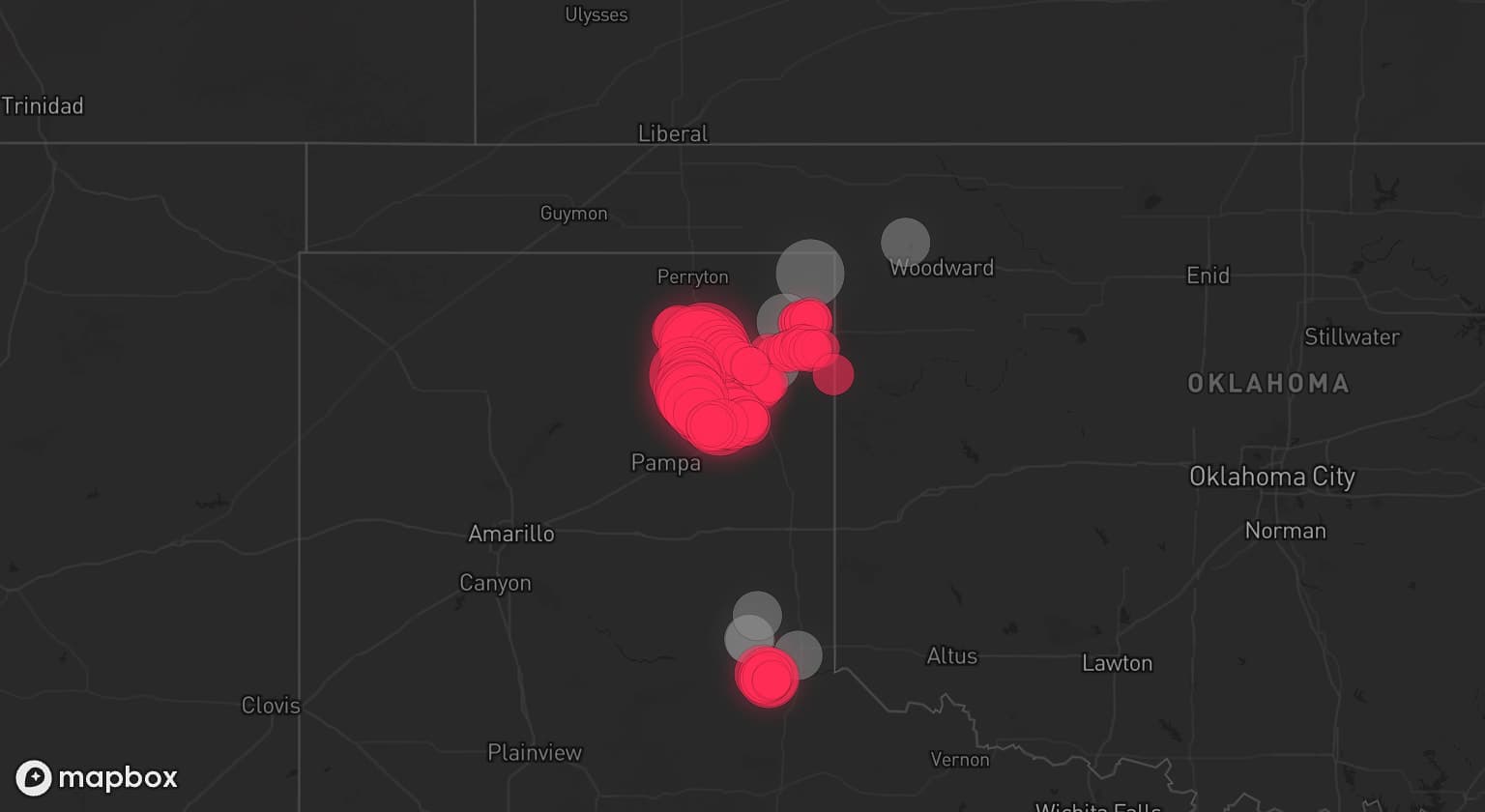 Storm map for 7 areas across Texas and Oklahoma