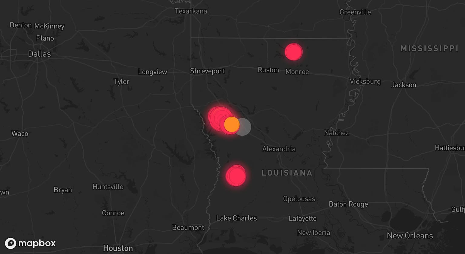 Storm map for 2 areas across Louisiana