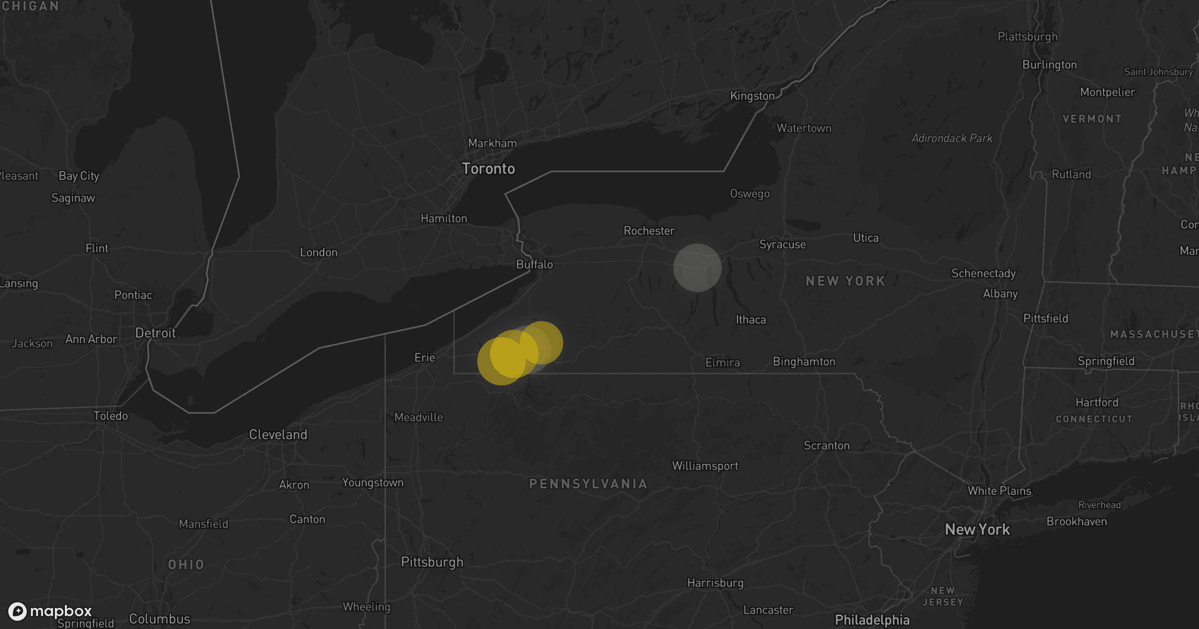 Storm map for 20 areas across New York and Pennsylvania
