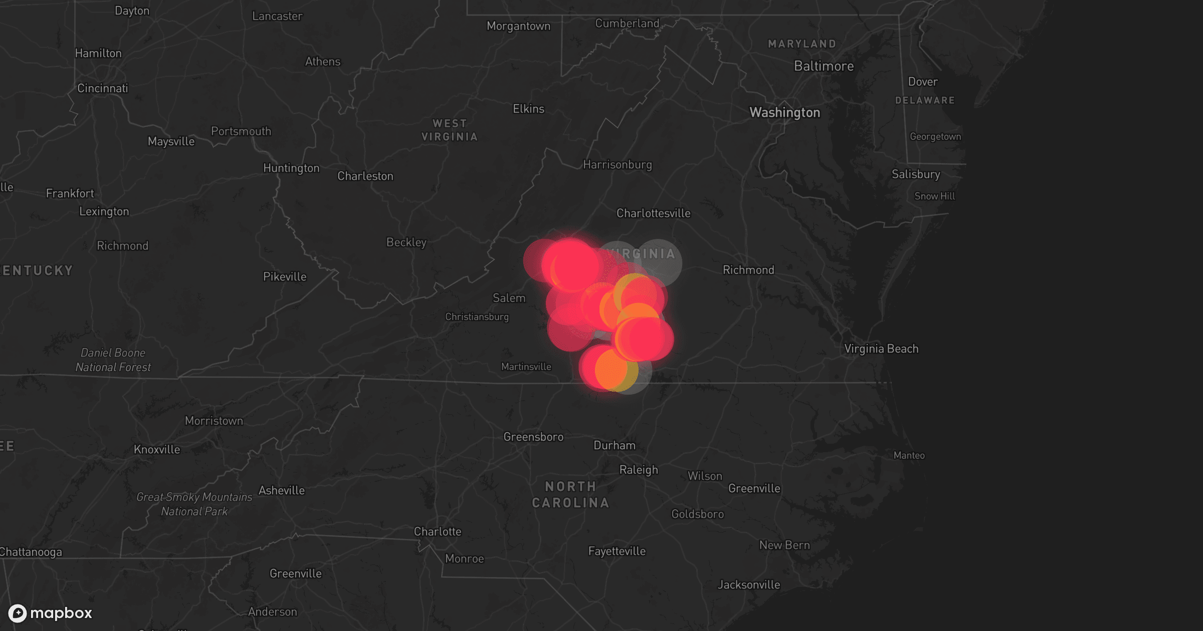 Storm map for 10 areas across Virginia