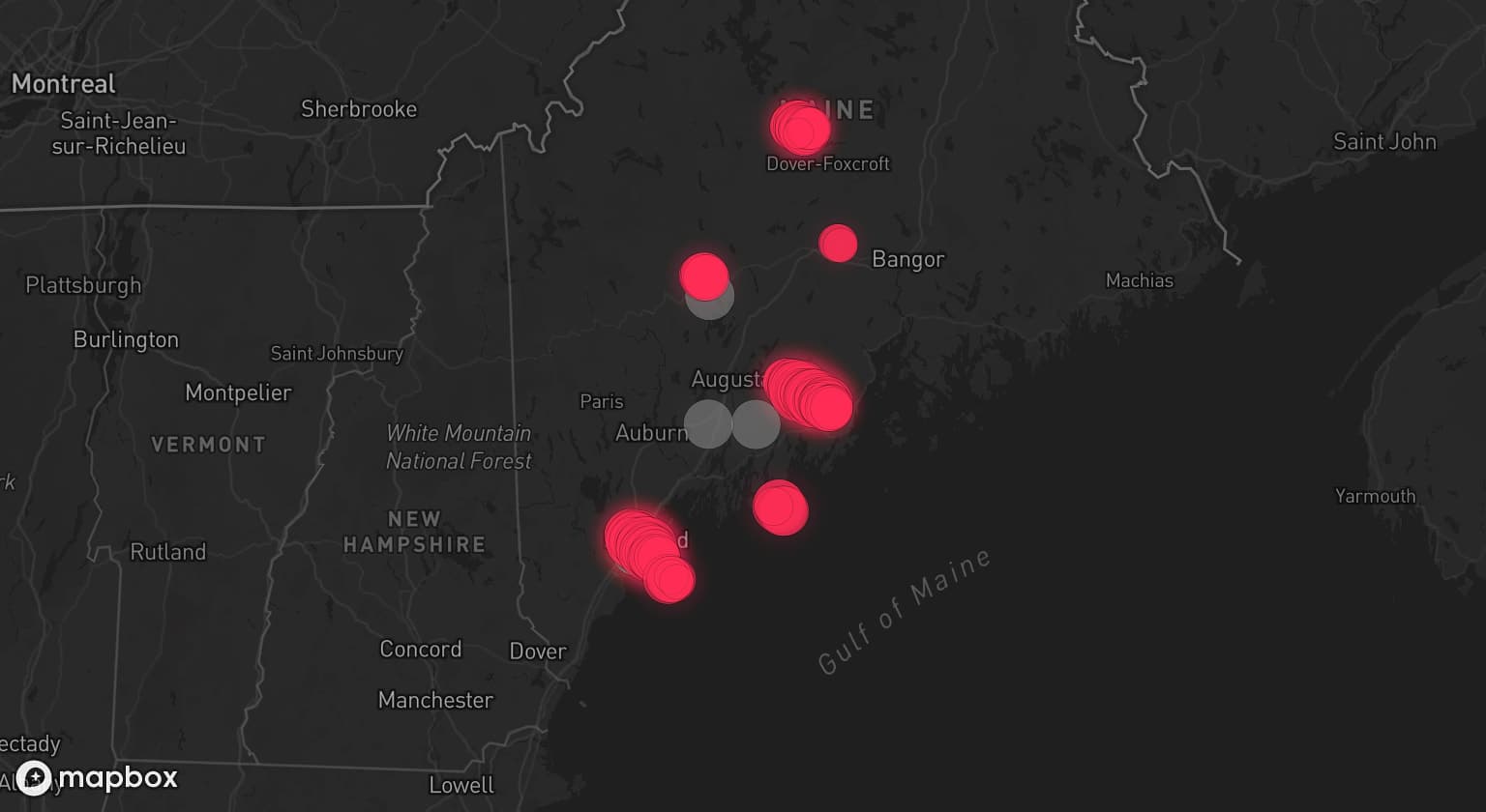 Storm map for 5 areas across Maine
