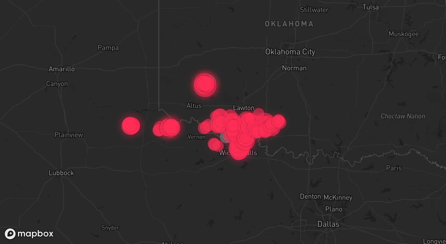 Storm map for 4 areas across Oklahoma