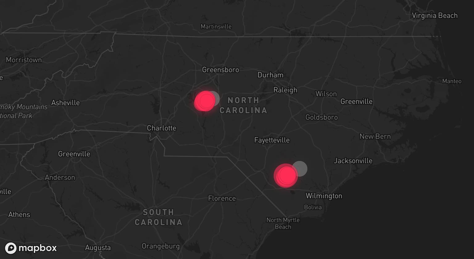 Storm map for 2 areas across North Carolina