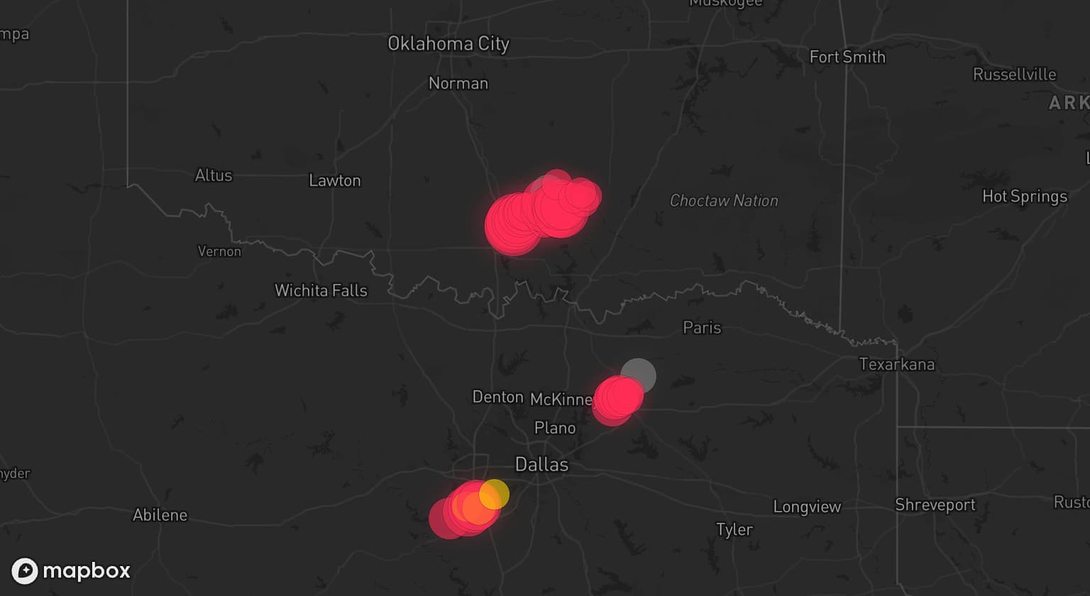 Storm map for 3 areas across Texas and Oklahoma