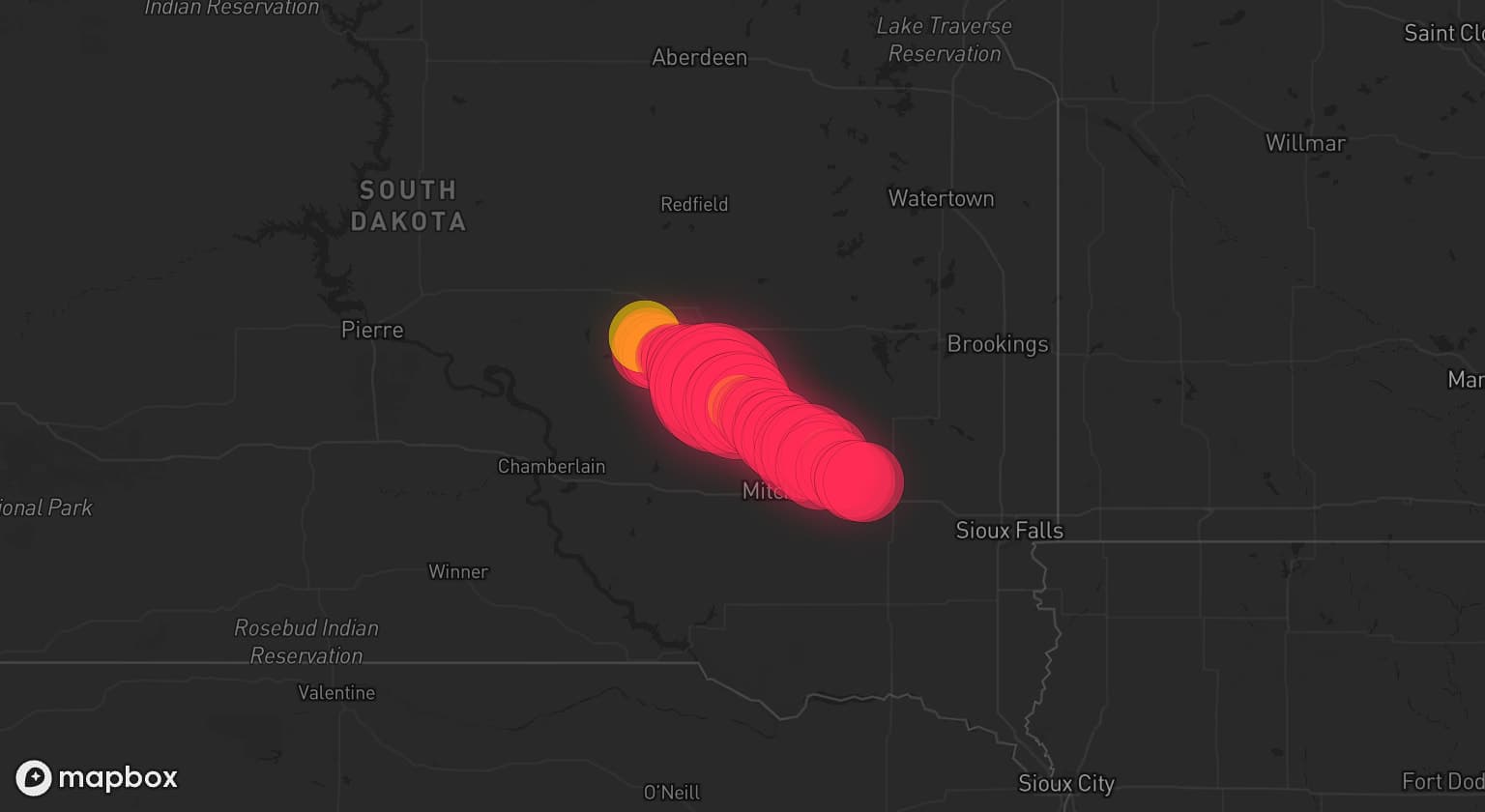 Storm map for 4 areas across South Dakota