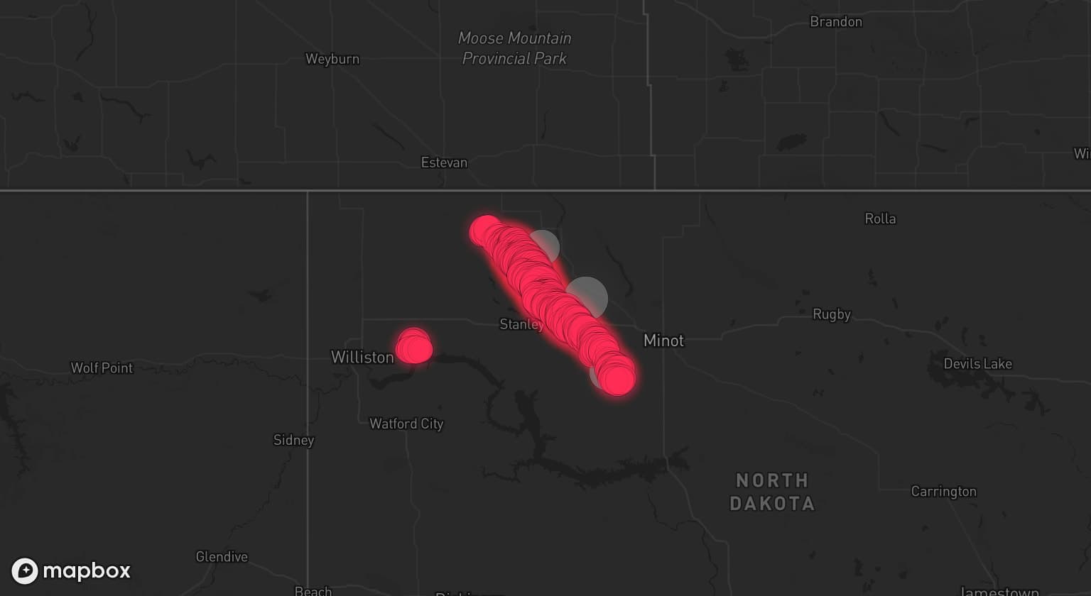 Storm map for 3 areas across North Dakota