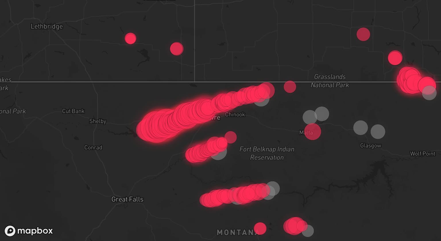 Storm map for 12 areas across Montana