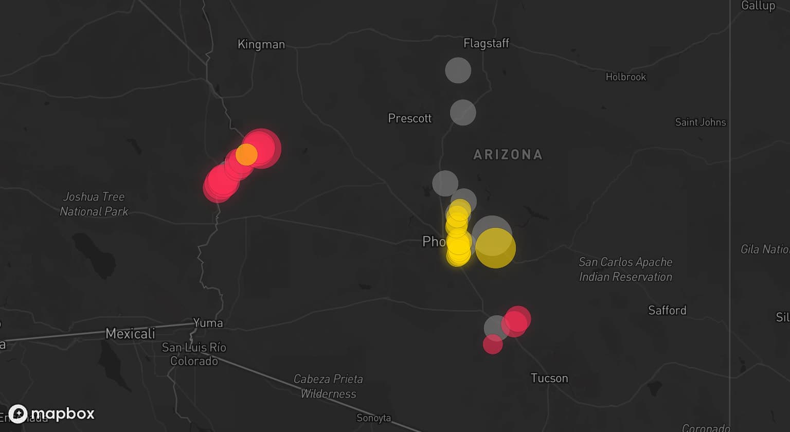 Storm map for 9 areas across Arizona
