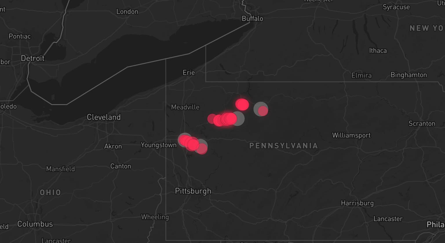 Storm map for 4 areas across Pennsylvania