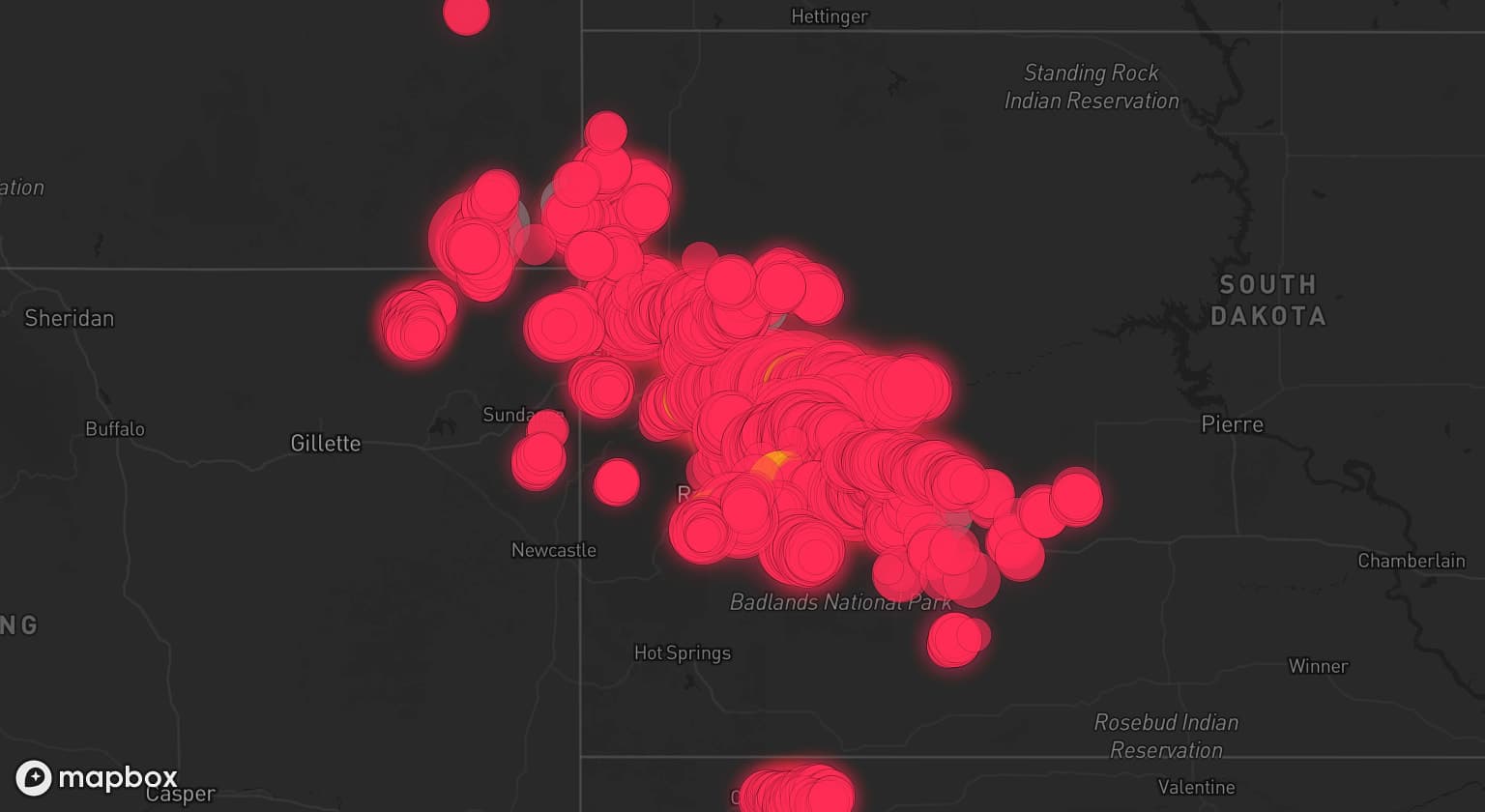 Storm map for 13 areas across South Dakota and Montana