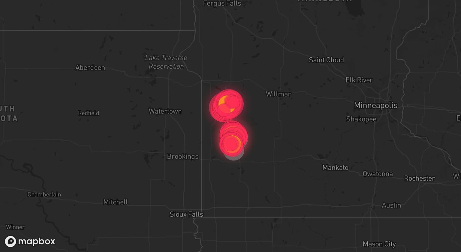 Storm map for 4 areas across Minnesota