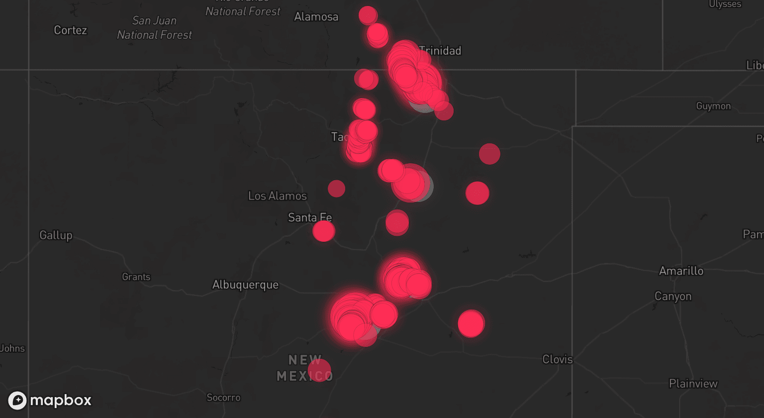 Storm map for 5 areas across New Mexico and Colorado