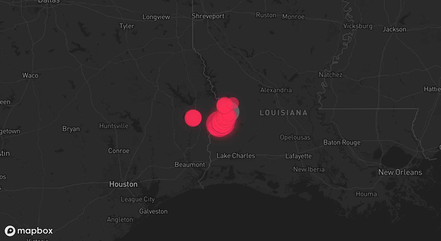 Storm map for the Vernon County, LA area