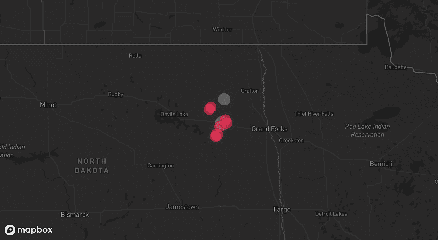 Storm map for 2 areas across North Dakota