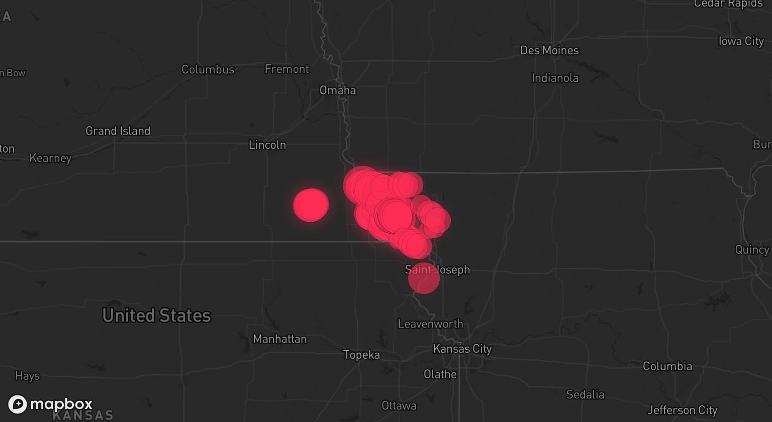 Storm map for 2 areas across Missouri