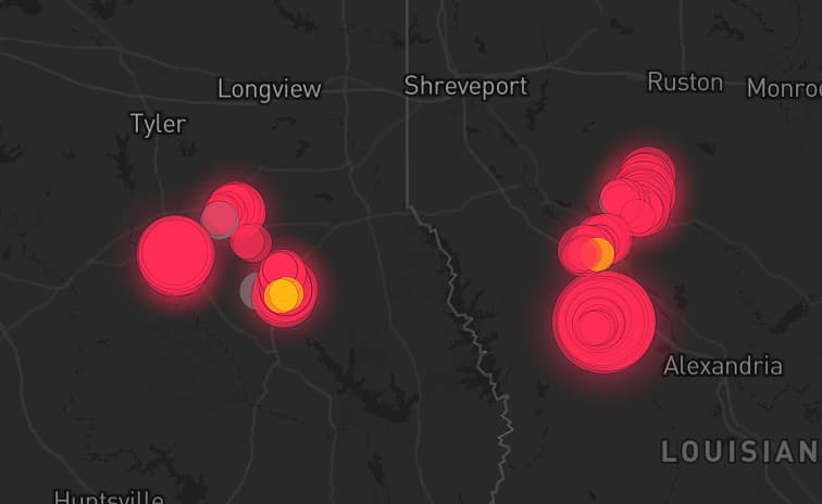 Storm map for 4 areas across Texas and Louisiana