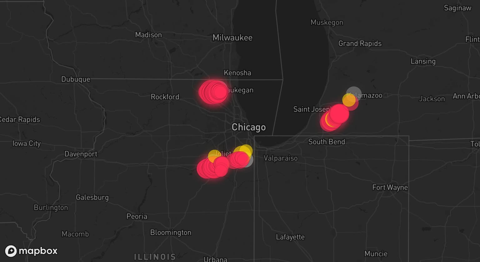 Storm map for 5 areas across Michigan and Illinois
