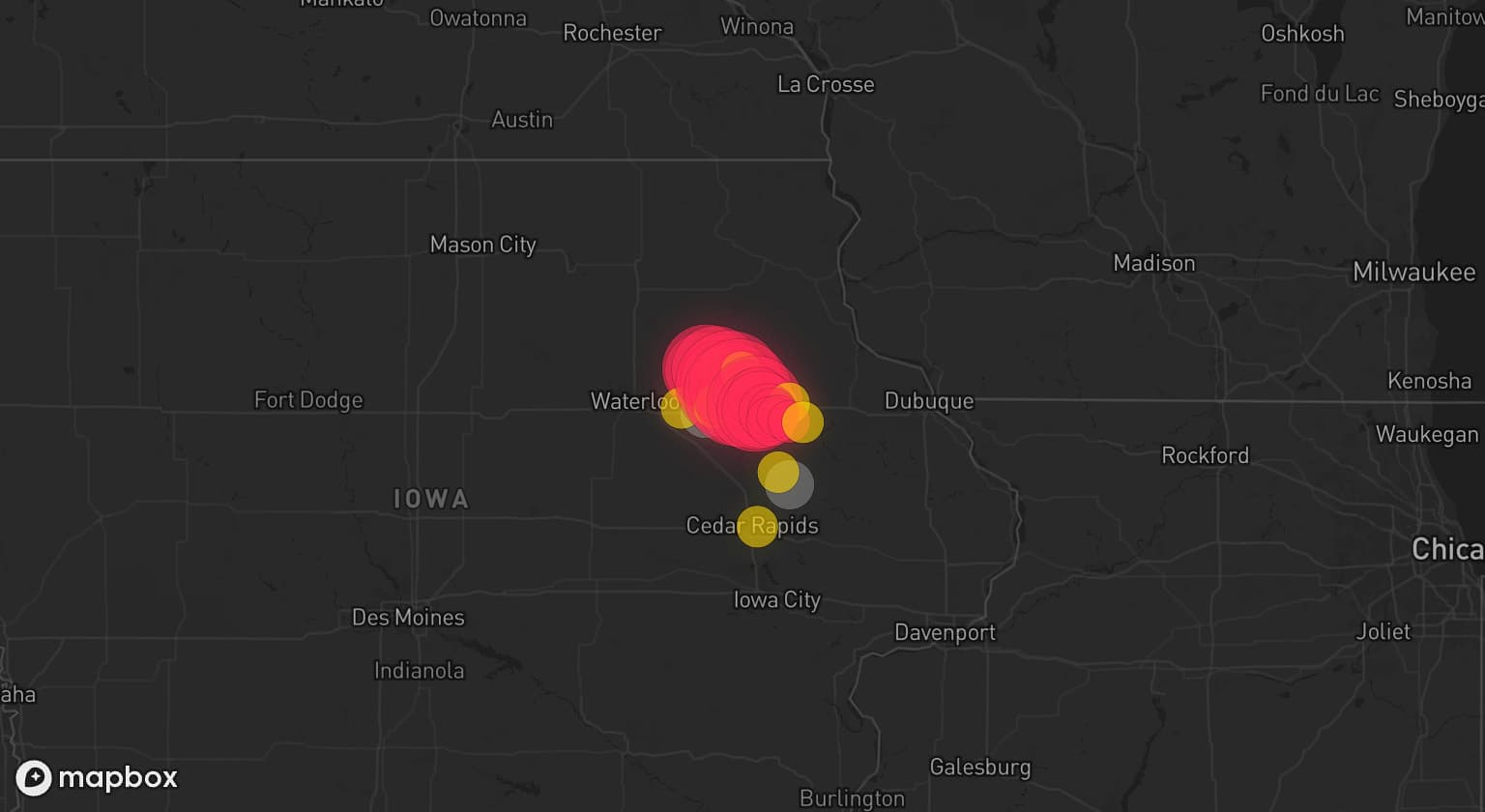 Storm map for 2 areas across Iowa