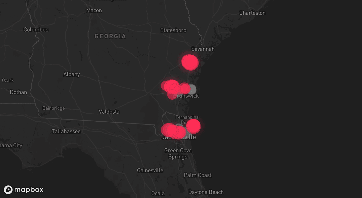 Storm map for 5 areas across Florida and Georgia