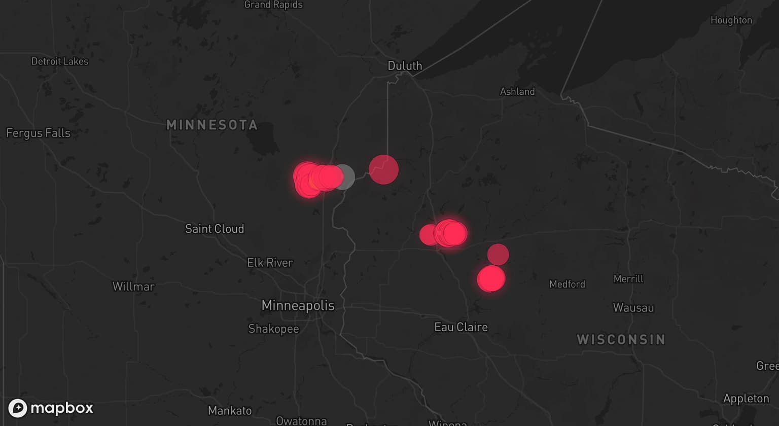 Storm map for the Pine County, MN area