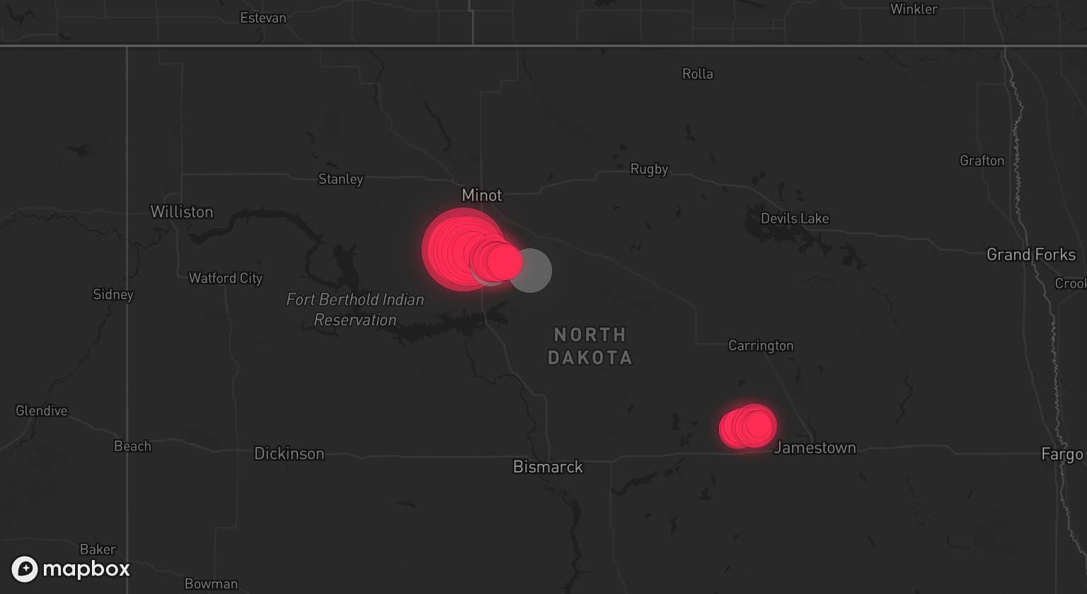 Storm map for 2 areas across North Dakota
