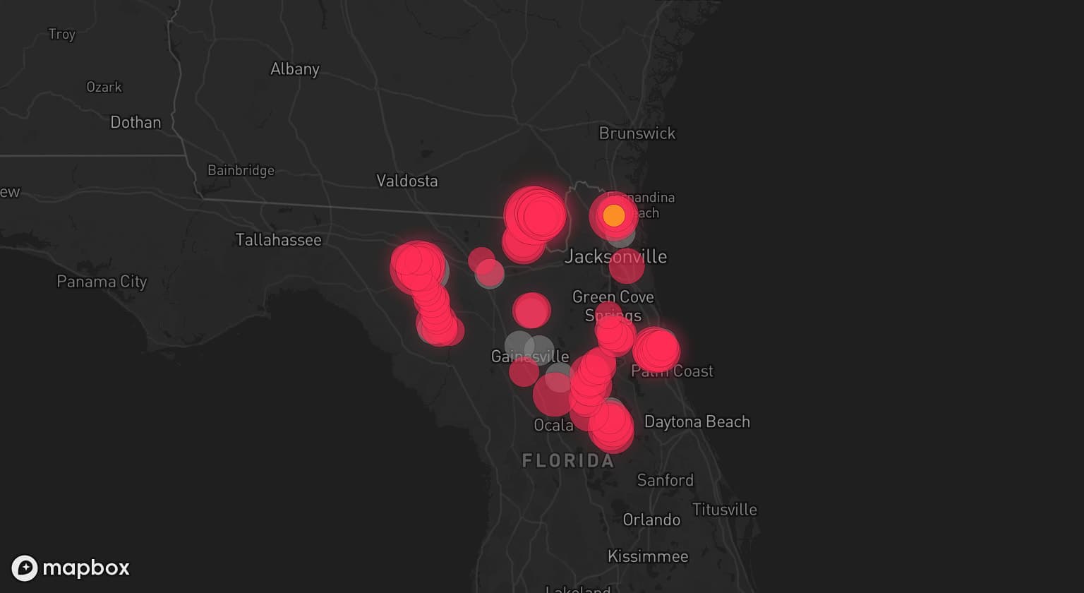 Storm map for 14 areas across Florida