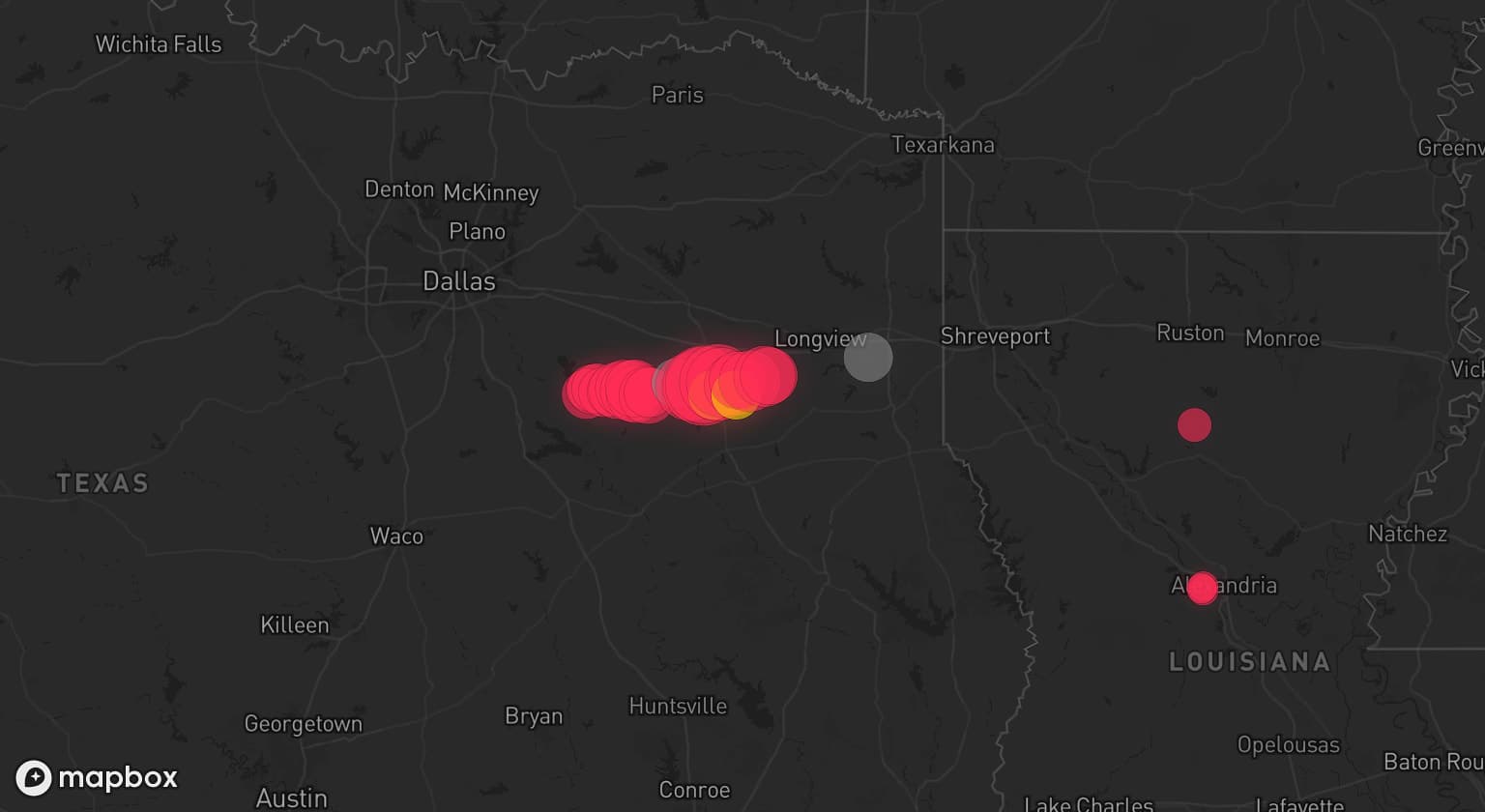 Storm map for 4 areas across Texas