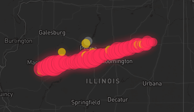 Storm map for 5 areas across Illinois