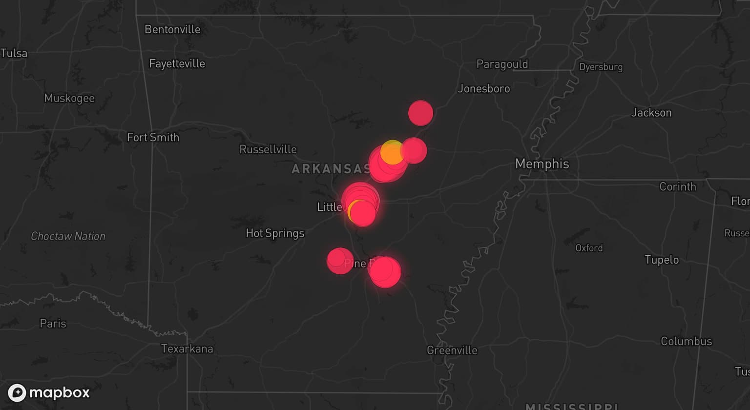 Storm map for 2 areas across Arkansas