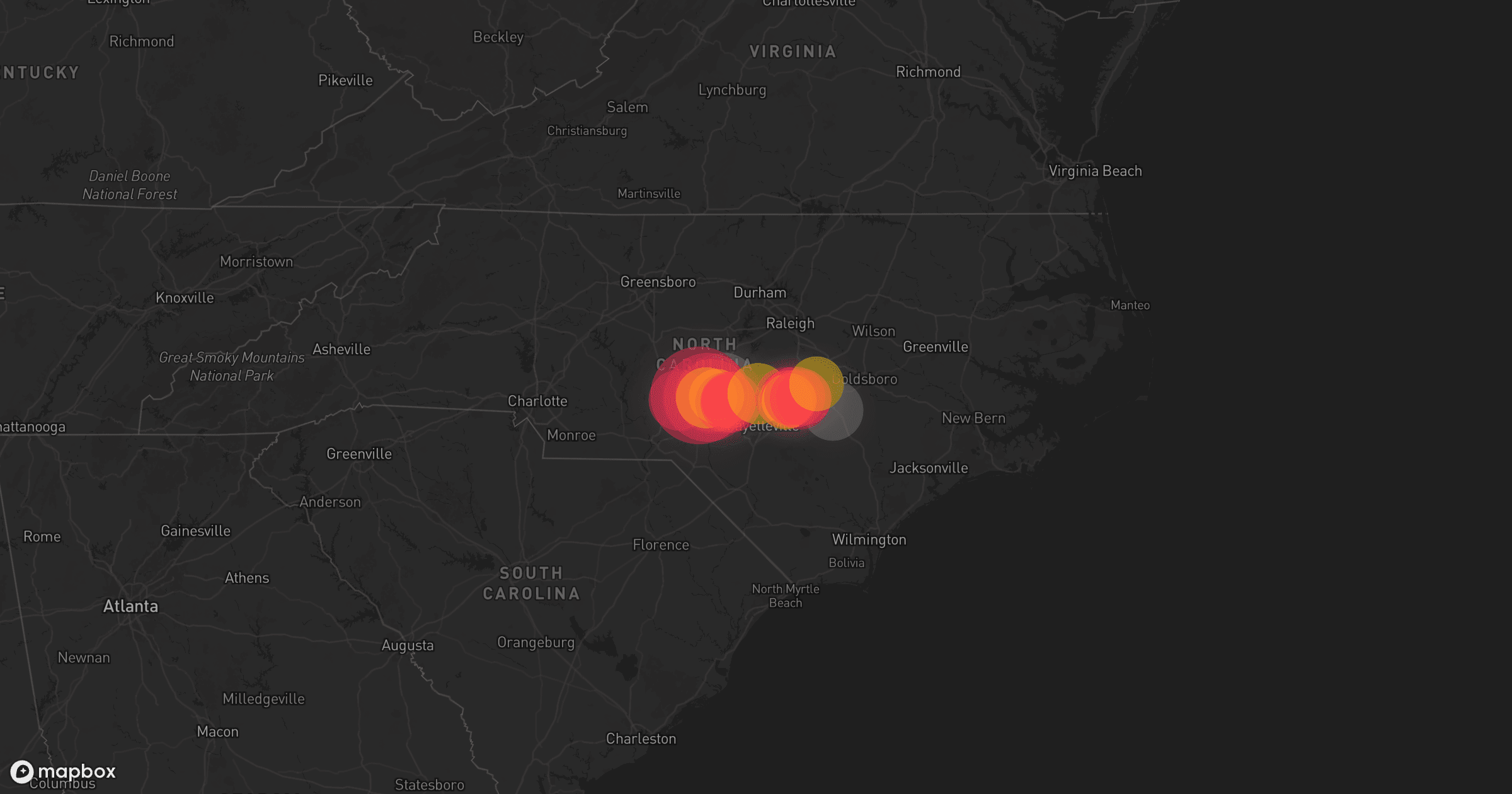 Storm map for 2 areas across North Carolina