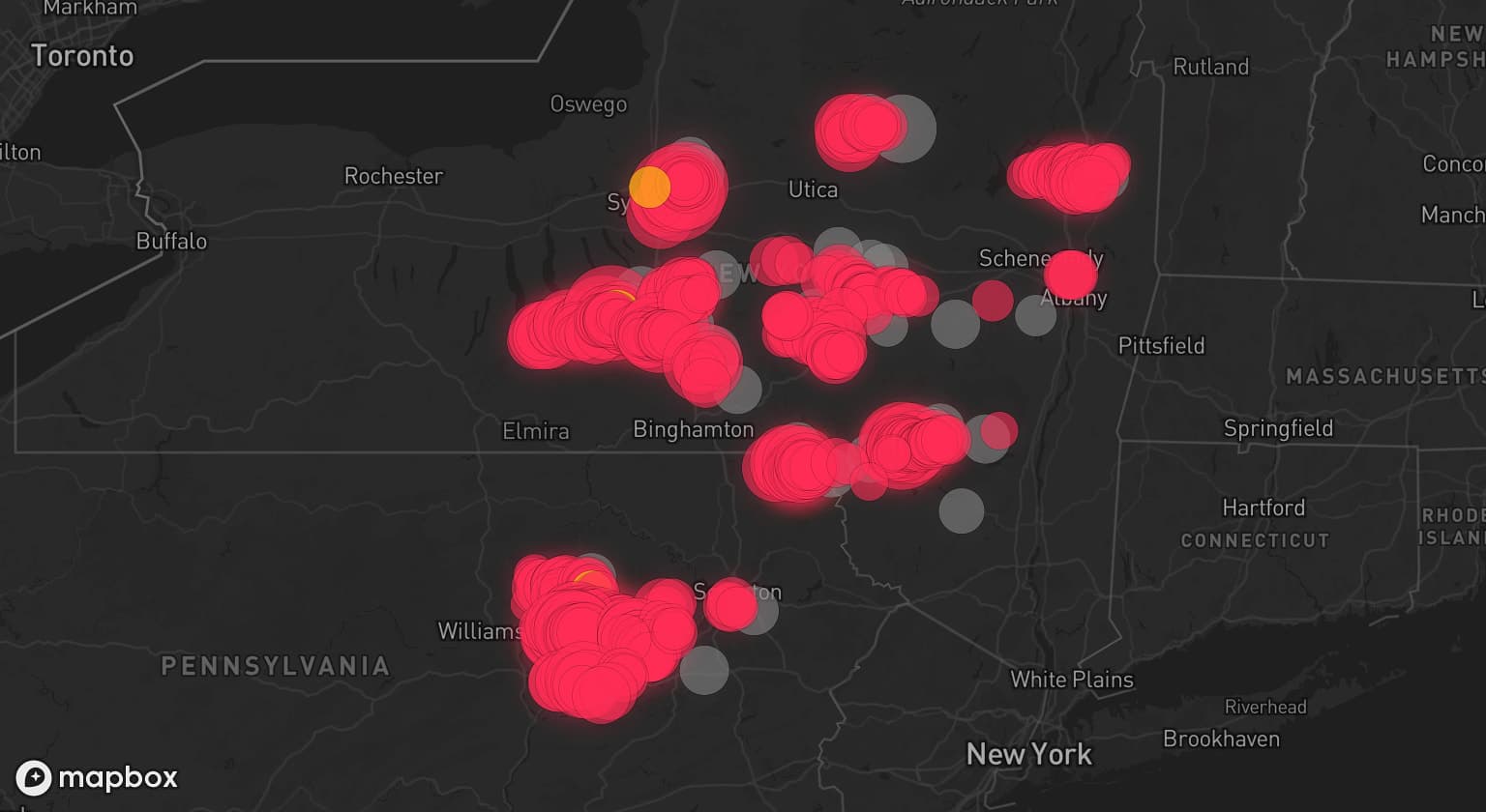 Storm map for 32 areas across New York and Pennsylvania