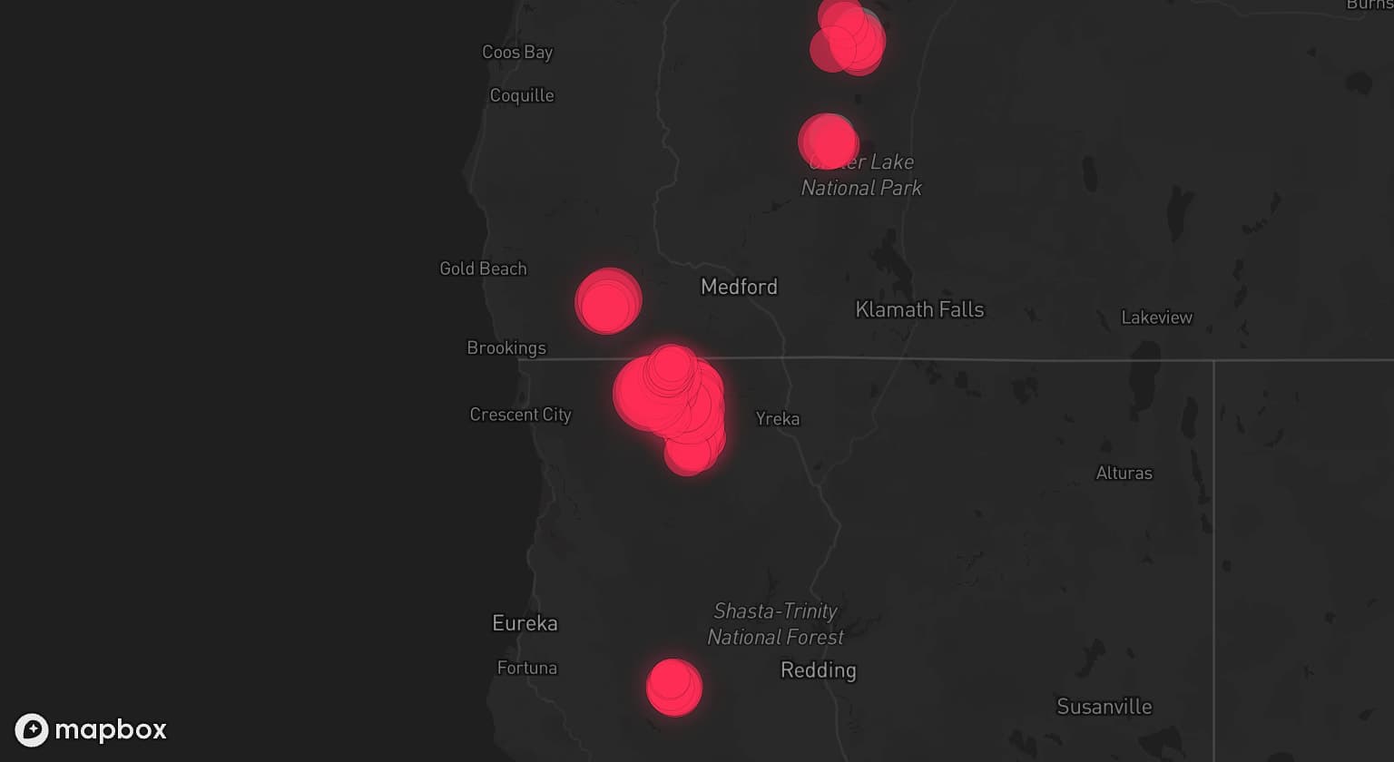 Storm map for 6 areas across California and Oregon